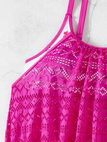 Swim Lushoire 女士两件套印花随机款式背心式泳衣套装，上衣带网眼收腹设计，搭配短裤。 - 彩色 - 查看 7