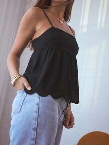 Aralina Top de tirantes con volantes y espalda con lazo a cuadros, ideal para vacaciones de verano - Negro - Ver 6