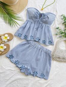 Soleia 春夏新款休闲度假西部海滩婚礼宾客礼服毕业早午餐女装，圣帕特里克节春假复活节音乐节优雅波西米亚热带风情条纹系带露背印花两件套 - 彩色 - 查看 4