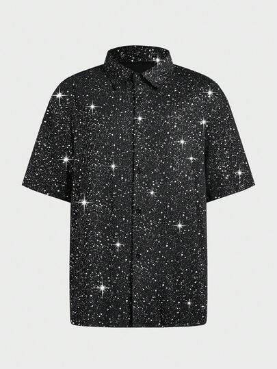 EASEVO 男士大码亮面单排扣休闲衬衫