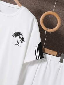 2pcs/Set Teen Boys' Fashionable White T-Shirt And Shorts,Soft Comfortable Summer Streetwear Holiday Outfit For Sports,School,Outings And Photography - White - View 5