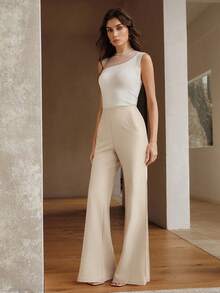 Anewsta Quần nữ mùa xuân/hè màu mơ mới, đa năng, ôm dáng, kiểu dáng retro, ống loe nhỏ, có túi, thích hợp đi làm. - Màu Khaki - Xem 5