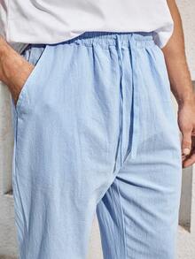 Mercer Haus Men's Breathable Thin Linen Loose Casual Sports Pants, Suitable For Beach, Spring/Summer , Suitable For Summer Tropical Holiday Vacation In Hawaii. - Baby Blue - View 7