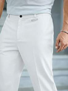 EASEVO Celana Panjang Slim Fit Tenun Minimalis Warna Polos untuk Pria Ukuran Besar, Pakaian Kerja Sehari-hari - Putih - View 3