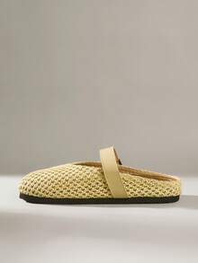Solecia 女士鞋 春夏新款编织鞋面设计 圆头 海边度假自然休闲风 编织面料，皮革装饰 黄色女士凉鞋 海边度假、夏季旅行、旅行服饰 - 黃色 - 查看 3