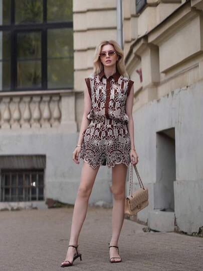 ORNATELLA 优雅低端老款别致精致重工刺绣蕾丝套装，夏季