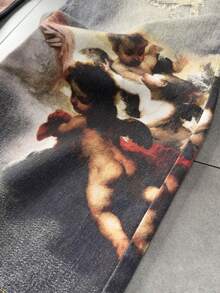 ROMWE MEN Street Life Jeans anchos y sueltos con bolsillo con gráfico de ángel y rotos para hombres - Negro - Ver 5