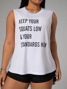 Rhythm Era Women's Sleeveless Loose Fit Letter Print Yoga Fitness Gym Workout Tank Top - White - View 6