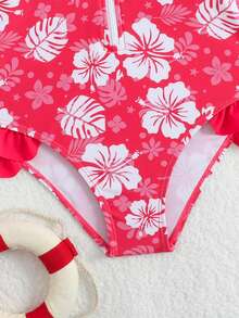 Girls' Long Sleeve Ruffled Rashguard Swimsuit - Multicolor - View 6