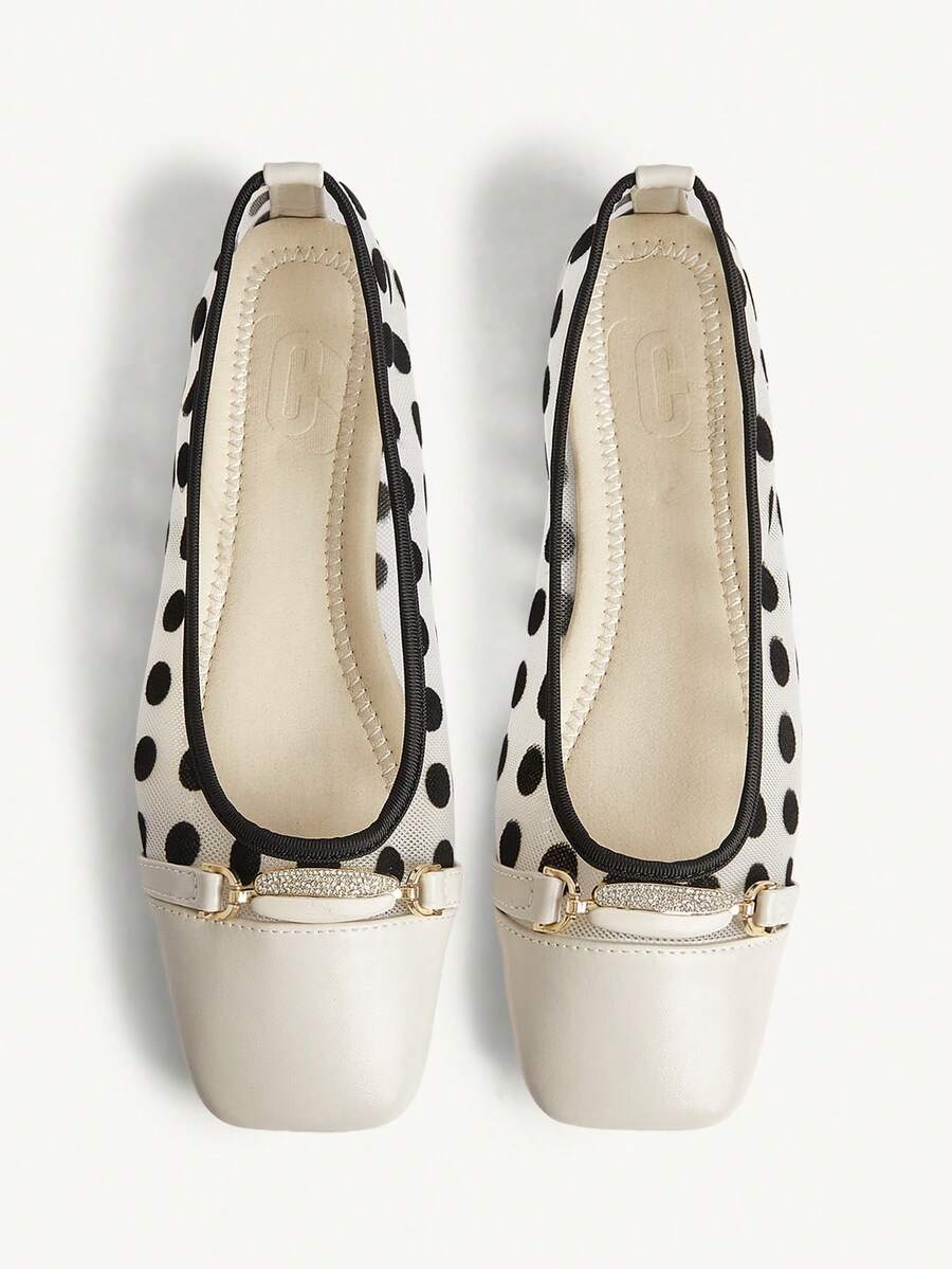 CUCCOO CHICEST Square Toe Loafers, Soft Sole Mesh Fashionable Elegant Versatile Comfortable Slip-On Flat Beige Shoes - Beige - View 1