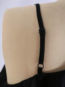 SHEIN 两件套优雅不对称肩部荷叶边上衣和阔腿裤套装，适合少女，黑色梭织面料，时尚高端 - 黑色 - 查看 6