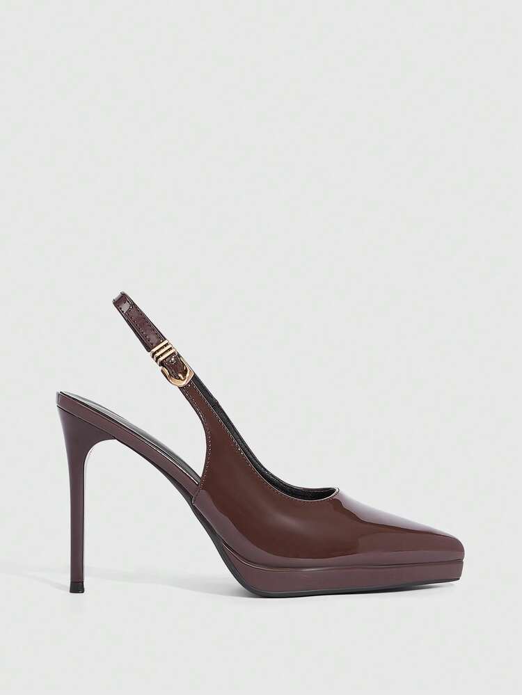 CUCCOO SZL Small Size Women's Shoes Buckle Adjustable Women's Brown High Heels High Platform Wine Glass Heel Pointed 10.5CM Elegant Stiletto Shoes Mirror PU Material Brown High Heels Sexy Versatile Fashion Suitable For Daily/Party/Valentine's Day Dating/Wedding Banquet/Festival/Office Dress Shoes Women's Shoes Spring Shoes