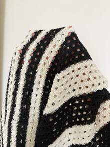 SHEIN EZwear Áo vest dệt kim khoét lỗ một hàng cúc, kẻ sọc nhiều màu dành cho nữ - Nhiều màu - Xem 12