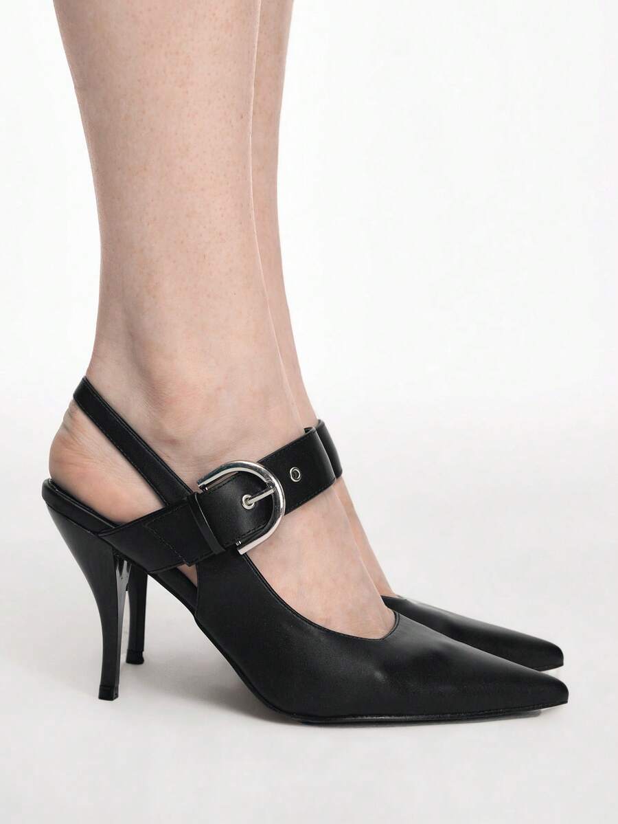 Mnmlis Scarpe eleganti da donna con punta affusolata e design con fibbia, tacco alto - nero - Visualizzare 1