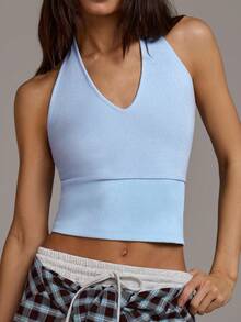 Athîral 女士休闲露背吊带背心 - 淺藍色 - 查看 5