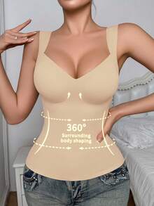 SHEIN Women's Seamless Shaping Top, Waist & Abdomen Slimming, Minimalist Camisole Can Be Worn Outerwear, Body Shaping Garment Single Piece - Baby Pink - View 1