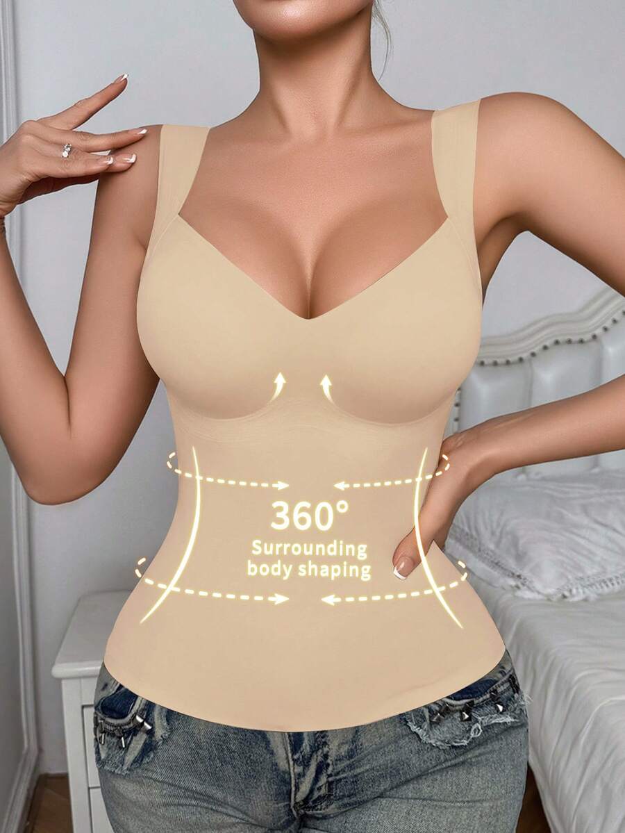 SHEIN Women's Seamless Shaping Top, Waist & Abdomen Slimming, Minimalist Camisole Can Be Worn Outerwear, Body Shaping Garment Single Piece - Baby Pink - View 1