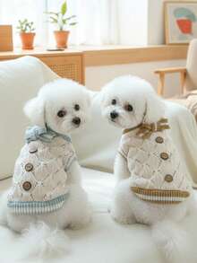 PETSIN 1件宠物毛衣，春秋季镂空针织毛衣，猫狗通用休闲服装 - 彩色 - 查看 2