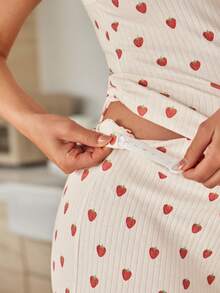 SHEIN 孕妇爱心印花吊带背心和可调节腰围阔腿裤休闲两件套 - 白色 - 查看 6