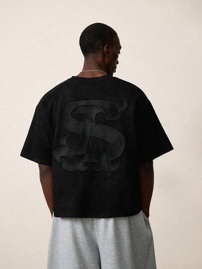 STYNVO 男士休闲时尚街头通勤字母刺绣落肩宽松T恤，夏季