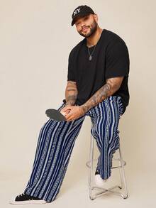 EASEVO Pantalones largos casuales de tela a rayas negras para hombres de talla grande - Multicolor - Ver 5