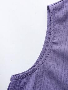 SHEIN 少女紫色纹理编织露背蝴蝶结撞色直筒裤休闲度假套装，春夏户外度假 - 紫色 - 查看 6