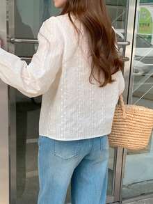 DAZY Women's Fitted Lace Collar Commuter Shirt - White - View 3