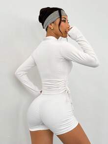 DAZY Women's Fitted Cinched Waist High Collar Sports Jacket - White - View 2