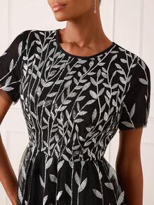 Lilora 女士优雅刺绣网纱长裙 - 黑色 - 查看 8