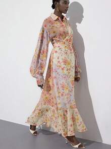 Aveloria Modichic Đầm dài tay bằng vải chiffon in họa tiết hoa chuyển màu, phong cách đồng quê lãng mạn, thích hợp cho hoạt động ngoài trời mùa xuân/hè, thiết kế cổ áo sơ mi, chi tiết nhún eo, tay áo rộng bồng bềnh, chất liệu nhẹ, lý tưởng cho kỳ nghỉ, hẹn hò, mua sắm, dã ngoại, tiệc vườn, tiệc trà chiều, dự đám cưới, triển lãm nghệ thuật và du lịch, thể hiện vẻ đẹp duyên dáng và thanh lịch. - Nhiều màu - Xem 4