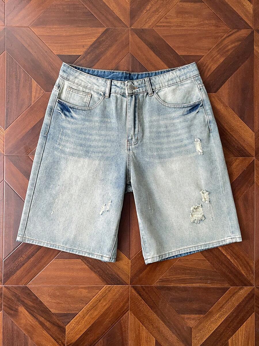 StoneGrade Men's Faded Light Blue Washed Loose Fit Vintage Casual Denim Shorts Jorts Going Out Hang Out Commute College Street - Light Wash - View 1