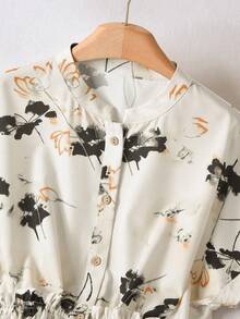 Rusticease Women's Elegant Floral Print Front Button Batwing Sleeve Shirt And Pants 2-Piece Set, Summer - Multicolor - View 3