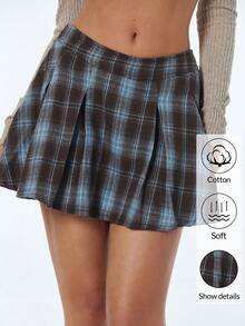 SHEIN ICON Chân váy ngắn xếp ly kẻ caro nữ, kiểu dáng thường ngày, chân váy kẻ caro, chân váy xếp ly thường ngày cho nữ. - Nhiều màu - Xem 3