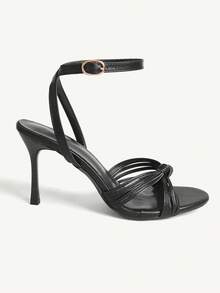 CUCCOO CHICEST Giày sandal nữ thời trang mũi tròn, quai mảnh, thắt nút, gợi cảm, thanh lịch, thích hợp cho tiệc tối, dự tiệc, gót nhọn, cao gót. - màu đen - Xem 3