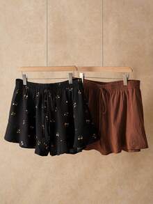 Elaquor 大码夏季休闲纯色及碎花短裤 - 彩色 - 查看 3