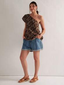 SHEIN VCAY 大码度假短袖单肩佩斯利印花衬衫 - 棕色 - 查看 9