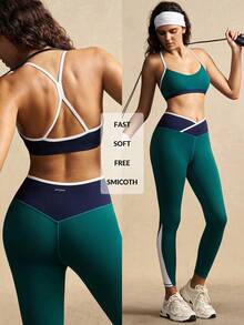 VARSIVA Bộ áo ngực thể thao màu tương phản và quần legging cạp bất đối xứng dành cho nữ - Nhiều màu - Xem 13
