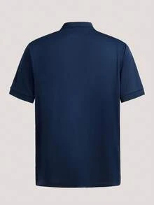 Driftmere 男士純色 Polo 領短袖針織 Polo 衫，鈕扣設計，夏季高爾夫球衫，輕量透氣涼爽，休閒舒適，日常穿著，送給父親/丈夫的禮物 - 藏蓝色 - 查看 2