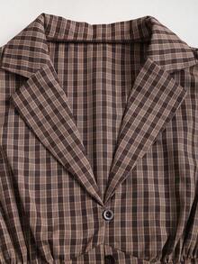 Sweetra Women's Plaid Short Petal Sleeve Single-Breasted Shirt, Spring/Summer - Coffee Brown - View 4