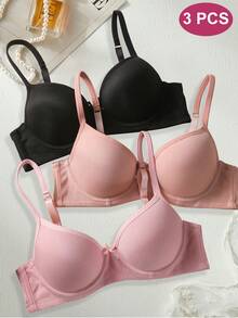 DesireSculpt 3pcs Women's Solid Color Bow Decor Spaghetti Strap Bras - Multicolor - View 4