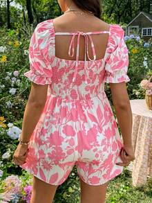 SHEIN Maternity Casual Floral Print Romper - Pink - View 2