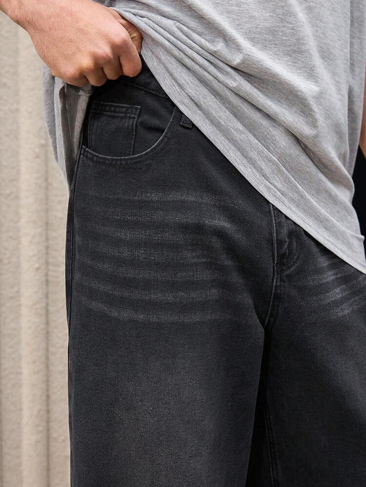 Whitmere Men's Jeans Pants, Urban Casual Washed Korean Streetwear, Denim, Loose Fit Wide Leg Baggy Relaxed, Spring Summer - Black - View 10