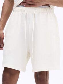 SUMWON Cream Textured Ribbed Tank Top With Matching Drawstring Shorts Summer Co-Ord Set Sleeveless Casual Outfit - Apricot - View 6