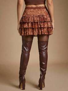 SHEIN SXY BOHO Paisley Vacation Retro Ruffle Hem Midi Skirt - Multicolor - View 2