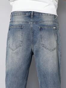 Manfinity Hypemode 男士休闲水洗蓝色牛仔裤，时尚宽松长裤，四季皆宜 - 淺色水洗藍 - 查看 3