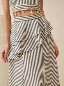 Anewsta 女士度假休闲条纹荷叶边半身裙 - 彩色 - 查看 2