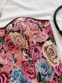 Soleia 女士休闲度假、海滩婚礼宾客、毕业典礼、早午餐、圣帕特里克节、春假、复活节、音乐节等场合适用的优雅波西米亚热带复古印花蝴蝶结无肩带上衣，秋冬季 - 藍色 - 查看 3