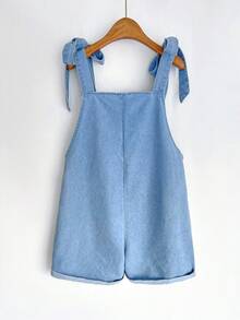 SHEIN 女童宽松蓝色牛仔背带短裤 - 淺色水洗藍 - 查看 2