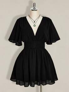 SHEIN ICON Đầm chữ A cổ chữ V xếp nếp cỡ lớn, phù hợp cho kỳ nghỉ biển, phong cách Boho, Hippie, Y2K, mùa hè, ngày Valentine, đầm hẹn hò thanh lịch. - Nhiều màu - Xem 3