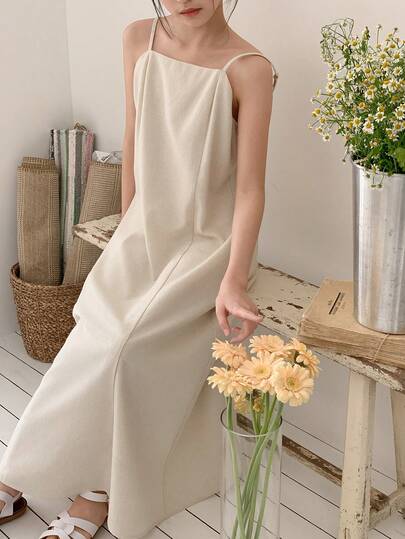 DAZY Tween Girl Solid Color Adjustable Strap Casual Camisole Dress